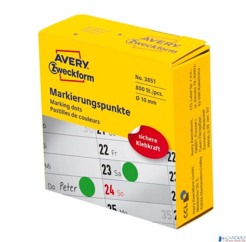Kółka do zaznaczania 3851 Q10 mm zielone w dyspenserze, trwałe, Avery Zweckform Kółka do zaznaczania 3851 Q10 mm zielone w dyspenserze, trwałe, Avery Zweckform