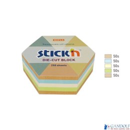 Notes sześciokąt, 61x70mm, mix 5 kol. pastelowych+ recykling, 250kart. Stickn 21828