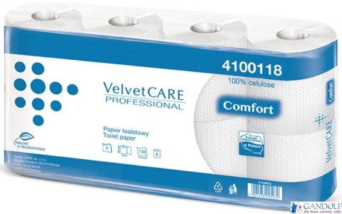 Papier toaletowy celuloza, 2 warstwy, biały, 15m - 138 listków (8szt) VELVET PROFESSIONAL Comfort 4100118/4100119 Papier toaletowy celuloza, 2 warstwy, biały, 15m - 138 listków (8szt) VELVET PROFESSIONAL Comfort 4100118/4100119