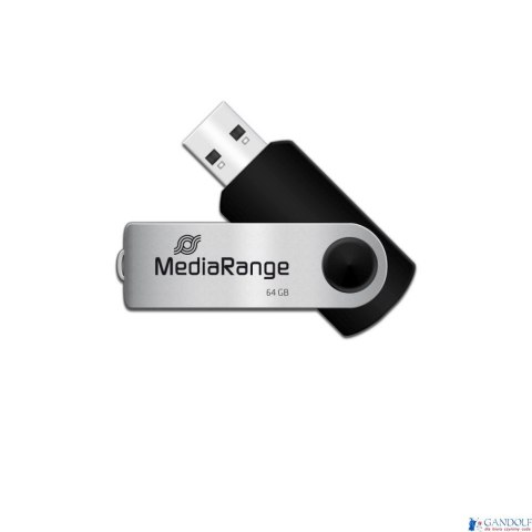 Pamięć Pendrive MediaRange 64GB USB 2.0, obracany, srebrno-czarny, MR912 Pamięć Pendrive MediaRange 64GB USB 2.0, obracany, srebrno-czarny, MR912