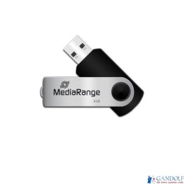 Pamięć Pendrive MediaRange 8GB USB 2.0, obracany, srebrno-czarny, MR908