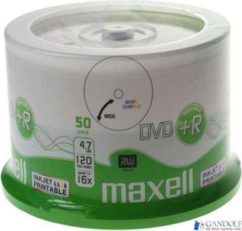 Płyta MAXELL DVD+R 4.7GB 16x, (50szt) PRINTABLE, white, do nadruku, cake 275702 SALE Płyta MAXELL DVD+R 4.7GB 16x, (50szt) PRINTABLE, white, do nadruku, cake 275702 SALE
