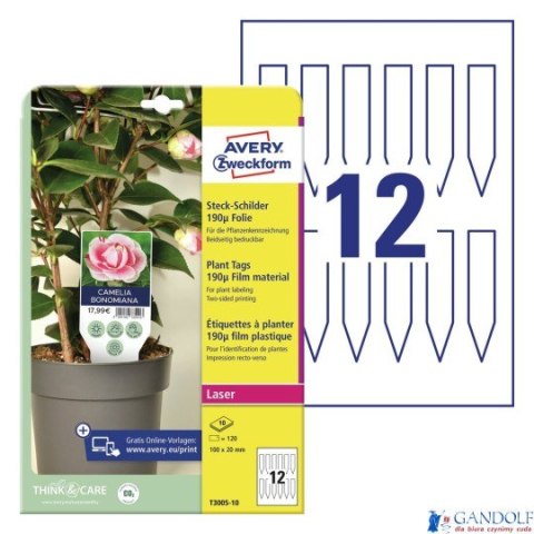 Tabliczki do oznaczania roślin, foliowe, 190_, 100 x 20 mm, 10 ark., Avery Zweckform T3005-10