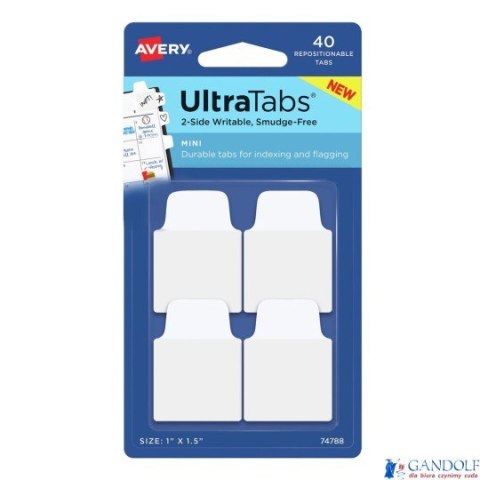 Ultra Tabs - samoprzylepne zakładki indeksujące, białe, 25,4x38, 40 szt., Avery Zweckform 74788