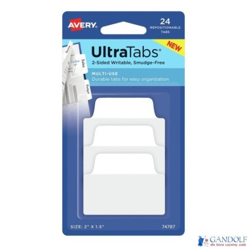 Ultra Tabs - samoprzylepne zakładki indeksujące, białe, 50,8x38, 24 szt., Avery Zweckform 74787