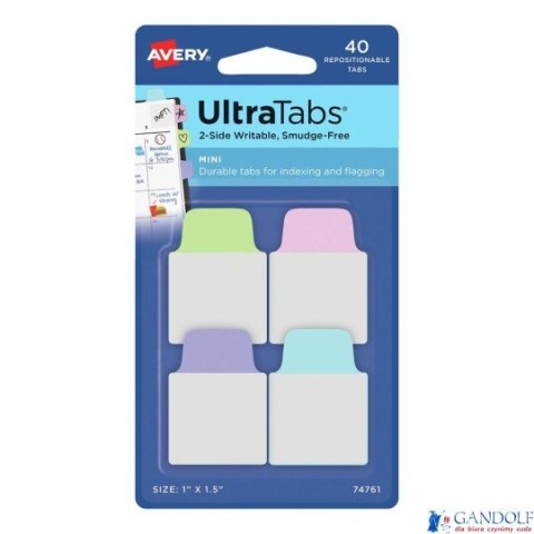 Ultra Tabs - samoprzylepne zakładki indeksujące, kolorowe, pastelowe, 25,4x38, 40 szt., Avery Zweckform 74761