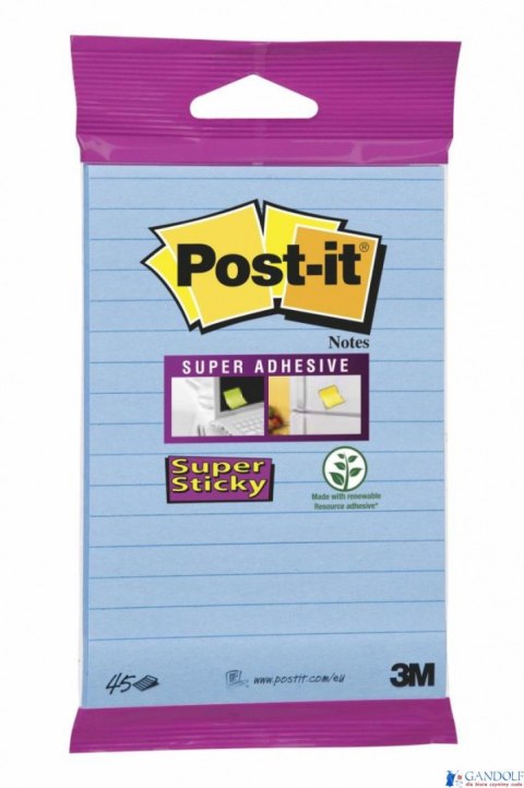 Bloczek samoprzylepny POST-IT_ Super sticky, (6844-L-NB), 152x102mm, 45 kart., zawieszka, niebieski