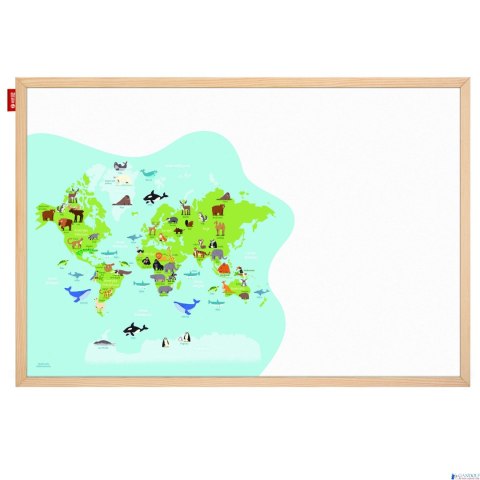 Tablica edukacyjna MemoBe, WHITEBOARDGAME: Animal adventure!, nadruk MAPA ŚWIATA ZE ZWIERZĘTAMI, rama drewniana, PL, 90x60 cm MT Tablica edukacyjna MemoBe, WHITEBOARDGAME: Animal adventure!, nadruk MAPA ŚWIATA ZE ZWIERZĘTAMI, rama drewniana, PL, 90x60 cm MT