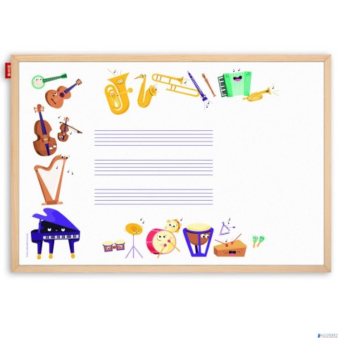 Tablica edukacyjna MemoBe, WHITEBOARDGAME: Music adventure!, nadruk WESOŁE INSTRUMENTY, rama drewniana, 90x60 cm MTM090060.MU02. Tablica edukacyjna MemoBe, WHITEBOARDGAME: Music adventure!, nadruk WESOŁE INSTRUMENTY, rama drewniana, 90x60 cm MTM090060.MU02.