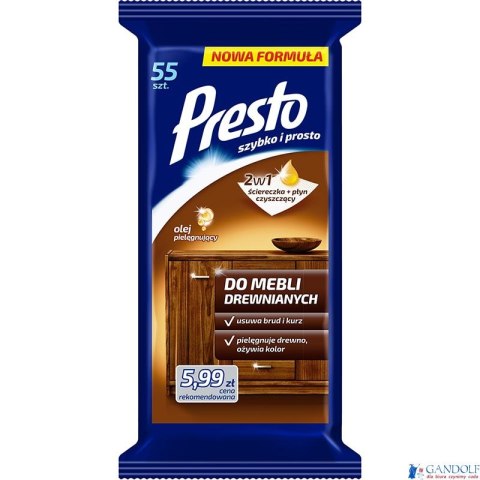 PRESTO Ściereczki nawil. do mebli drewnianych 55 szt. 28758 PRESTO Ściereczki nawil. do mebli drewnianych 55 szt. 28758
