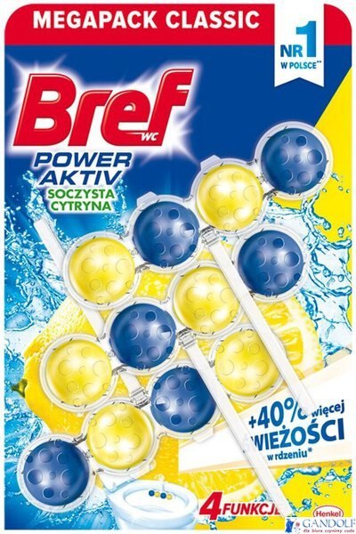 BREF Zawieszka WC POWER AKTIV 3x50g Lemon 53371 BREF Zawieszka WC POWER AKTIV 3x50g Lemon 53371
