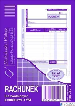 232-5 Rachunek MICHALCZYK&PROKOP A6 (pion) 80 kartek 232-5 Rachunek MICHALCZYK&PROKOP A6 (pion) 80 kartek