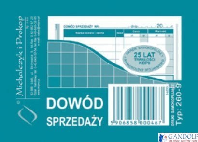 260-9 Dowód sprzedaży MICHALCZYK&PROKOP A7 80 kartek 260-9 Dowód sprzedaży MICHALCZYK&PROKOP A7 80 kartek