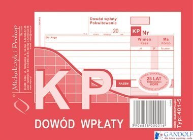 401-5 KP Dowód Wpłaty A6 80 kartek MICHALCZYK I PROKOP 401-5 KP Dowód Wpłaty A6 80 kartek MICHALCZYK I PROKOP