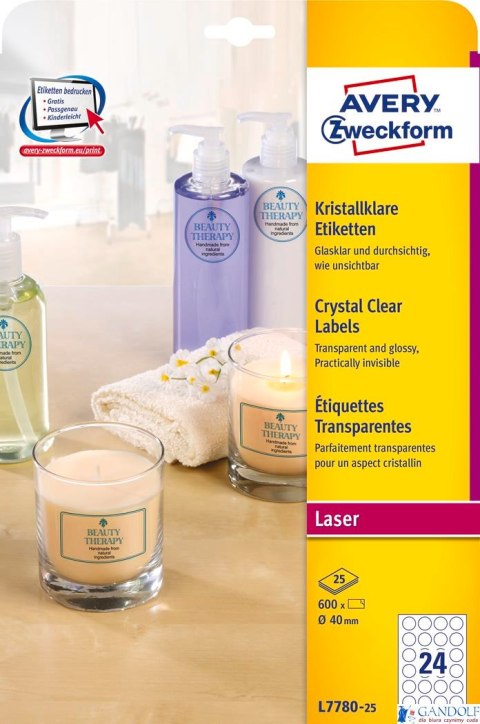 Etykiety Crystal Clear L7780-25 Q40 25 ark. przezroczyste Avery Zweckform Etykiety Crystal Clear L7780-25 Q40 25 ark. przezroczyste Avery Zweckform