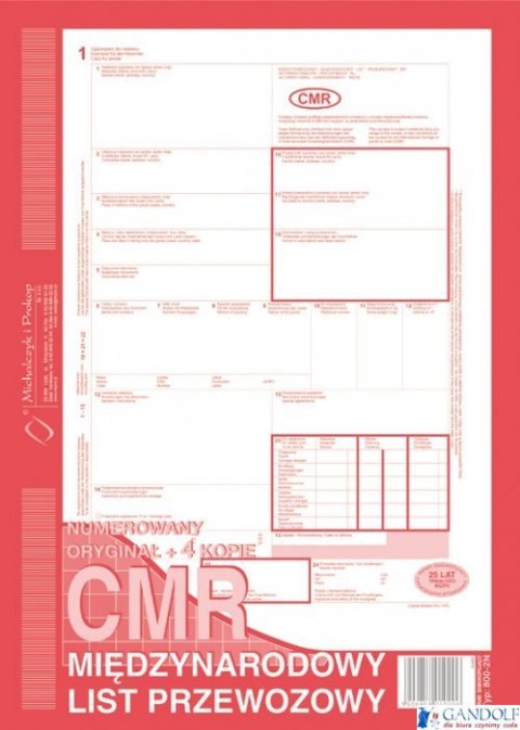 800-2N CMR A4 80kartek 1+4 numerowany międzynarodowy list przewozowy M&P