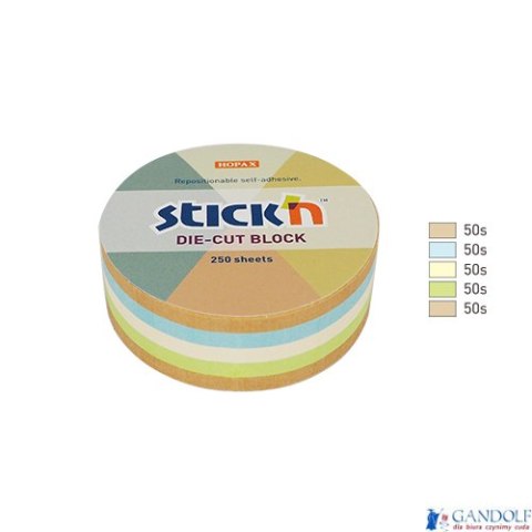 Notes koło, 67x67mm, mix 5 kol. pastel+recykling 250kart. Stickn 21831