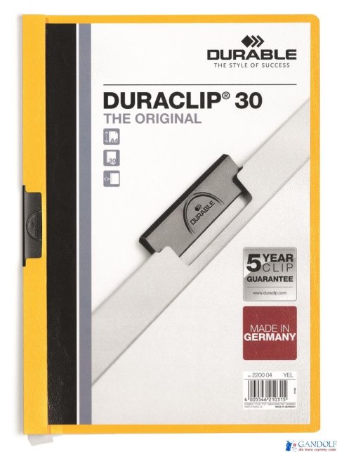 Skoroszyt DURABLE DURACLIP Original 30 żółty 2200-04 Skoroszyt DURABLE DURACLIP Original 30 żółty 2200-04
