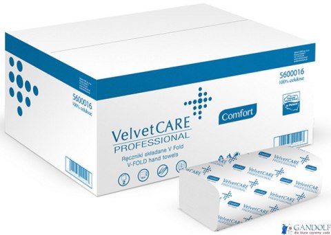 Ręczniki papierowe składane celuloza, 2 warstwy, biały, V-Fold 3000 listków (20szt) VELVET PROFESSIONAL Comfort 5600044 (ZZ) Ręczniki papierowe składane celuloza, 2 warstwy, biały, V-Fold 3000 listków (20szt) VELVET PROFESSIONAL Comfort 5600044 (ZZ)