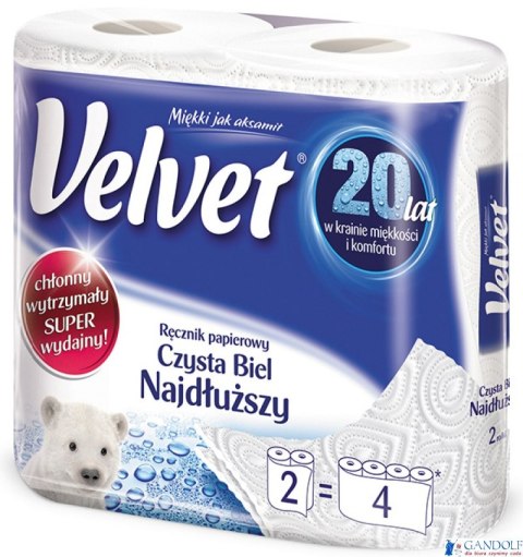 Ręcznik Velvet Extra Long Biały 2 rolki 100% celuloza Ręcznik Velvet Extra Long Biały 2 rolki 100% celuloza