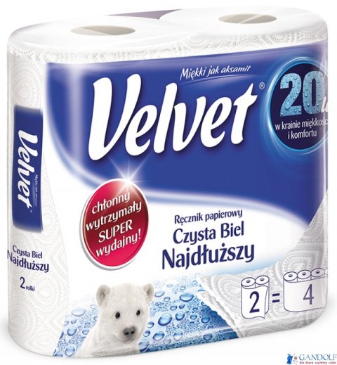Ręcznik Velvet Extra Long Biały 2 rolki 100% celuloza Ręcznik Velvet Extra Long Biały 2 rolki 100% celuloza