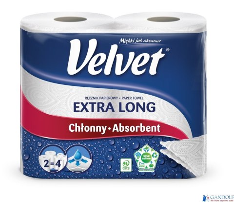 Ręcznik Velvet Extra Long Biały 2 rolki 100% celuloza Ręcznik Velvet Extra Long Biały 2 rolki 100% celuloza