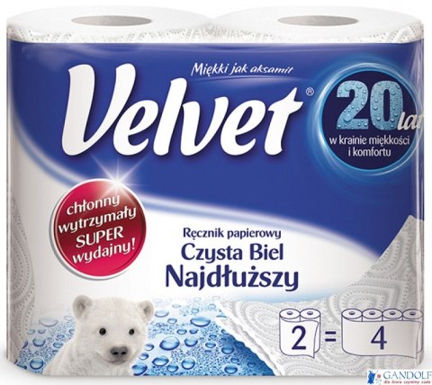 Ręcznik Velvet Extra Long Biały 2 rolki 100% celuloza Ręcznik Velvet Extra Long Biały 2 rolki 100% celuloza