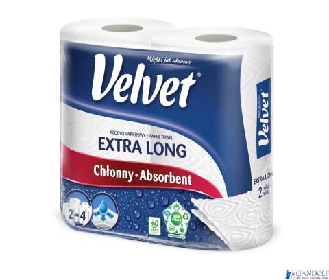 Ręcznik Velvet Extra Long Biały 2 rolki 100% celuloza Ręcznik Velvet Extra Long Biały 2 rolki 100% celuloza