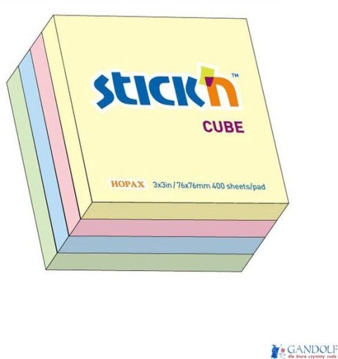 Bloczek STICKN 76x76mm 400k mix 4 kolory pastelowe 21013