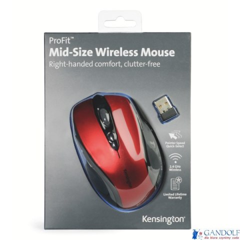Mysz bezprzewodowa KENSINGTON Pro Fit czerwona K72422WW Mysz bezprzewodowa KENSINGTON Pro Fit czerwona K72422WW