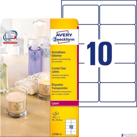 Etykiety Crystal Clear L7783-25 96 x 50,8 25 ark przezroczyste Avery Zweckform Etykiety Crystal Clear L7783-25 96 x 50,8 25 ark przezroczyste Avery Zweckform