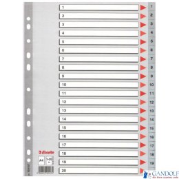 Przekładki plastikowe numeryczne A4 1-20 szare ESSELTE 100107