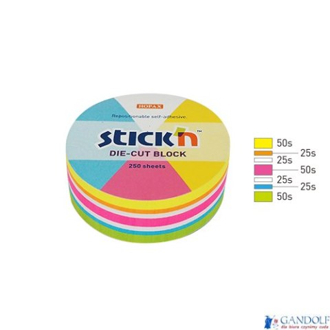 Notes koło, 67x67mm, mix 5 kol. neon+biały, 250kart. Stickn 21830