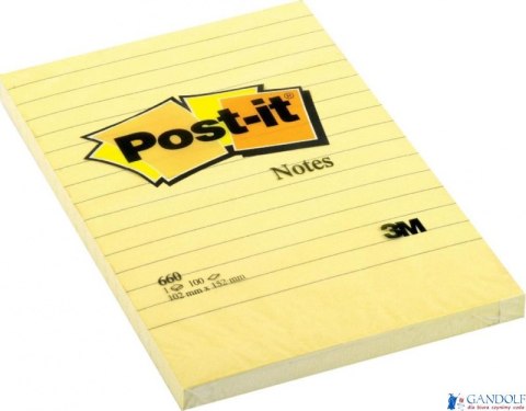 Bloczek samoprzylepny POST-IT w linię (660), 102x152mm, 1x100 kart., żółty Bloczek samoprzylepny POST-IT w linię (660), 102x152mm, 1x100 kart., żółty
