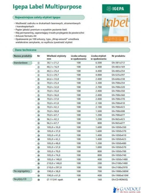 Etykieta samoprzylepna 210x297mm (100sztuk) CONTILABEL EA-2100X2970 Etykieta samoprzylepna 210x297mm (100sztuk) CONTILABEL EA-2100X2970