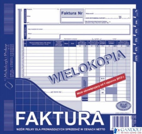 102-2E Faktura VAT MICHALCZYK&PROKOP 2/3 A4 80 kartek 102-2E Faktura VAT MICHALCZYK&PROKOP 2/3 A4 80 kartek