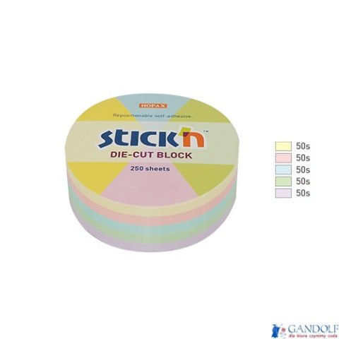 Notes koło, 67x67mm, mix 5 kol. pastelowych, 250kart. Stickn 21829