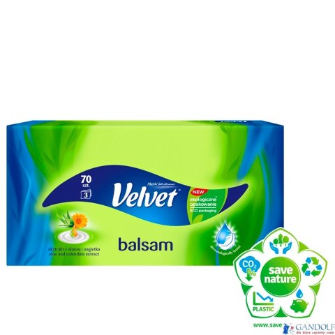 Chusteczki VELVET BALSAM ALOESU I NAGIETEK (70sztuk) 3 warstwy Chusteczki VELVET BALSAM ALOESU I NAGIETEK (70sztuk) 3 warstwy