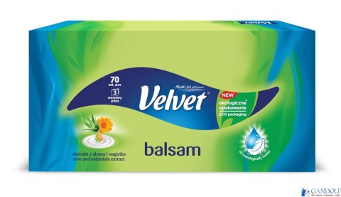 Chusteczki VELVET BALSAM ALOESU I NAGIETEK (70sztuk) 3 warstwy Chusteczki VELVET BALSAM ALOESU I NAGIETEK (70sztuk) 3 warstwy