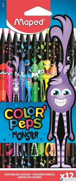 Kredki w czarnej ob. trójkątne 12 szt. COLORPEPS MONSTER 862612 MAPED