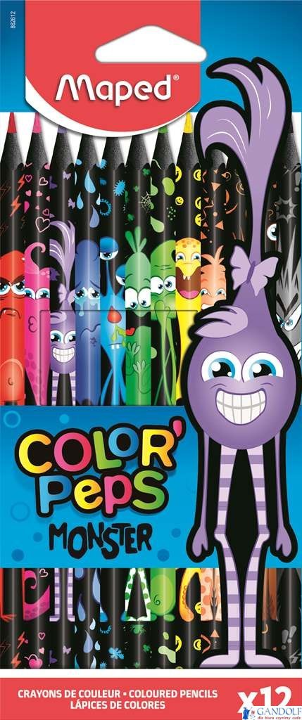 Kredki w czarnej ob. trójkątne 12 szt. COLORPEPS MONSTER 862612 MAPED