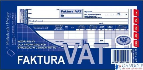 105-8N/E Faktura pełna dla prowadzących sprzedaż w cenach netto 1/3A4 105-8N/E Faktura pełna dla prowadzących sprzedaż w cenach netto 1/3A4