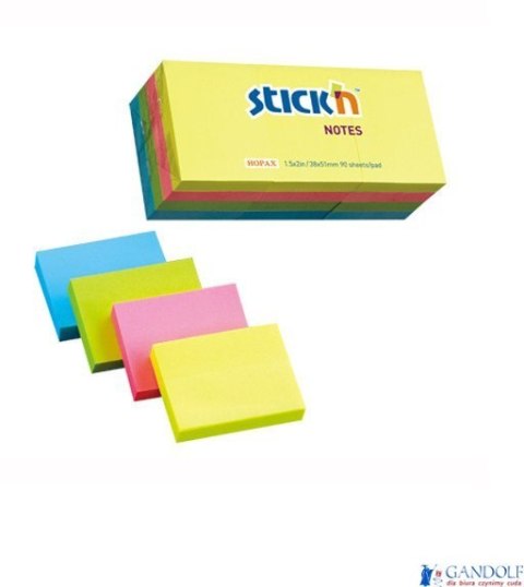 Bloczek STICKN 38x51mm mix neonowy 12 bloczków x 100 kartek 21532 Bloczek STICKN 38x51mm mix neonowy 12 bloczków x 100 kartek 21532