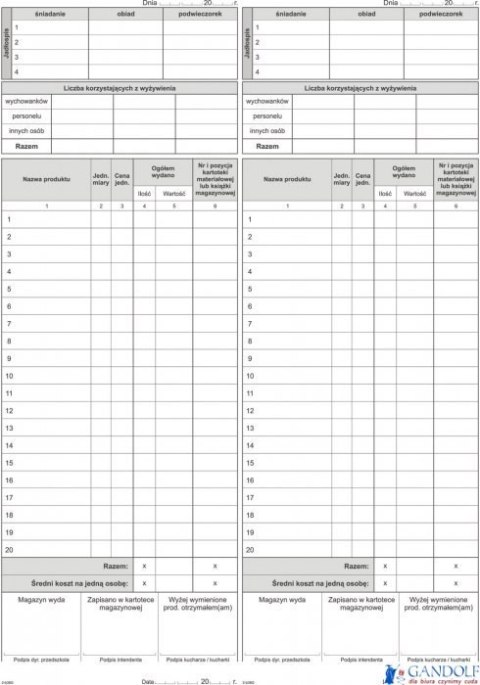 A-10-1 Dziennik żywieniowy przedszkola