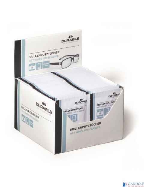 Chusteczki do czyszczenia okularów DURABLE (585302) 100szt (50x2szt) Chusteczki do czyszczenia okularów DURABLE (585302) 100szt (50x2szt)