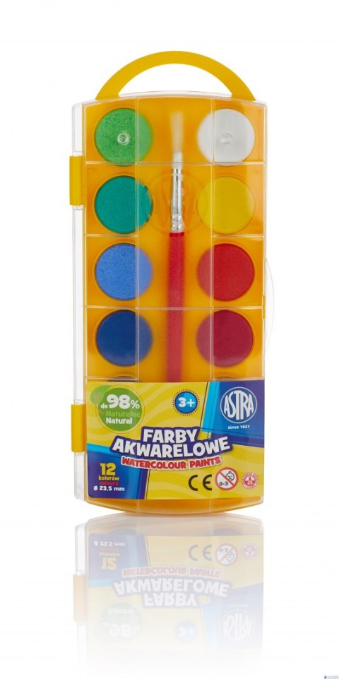 Farby akwarelowe Astra 12 kolorów - fi 23,5 mm z eurozawieszką, 83216905 Farby akwarelowe Astra 12 kolorów - fi 23,5 mm z eurozawieszką, 83216905