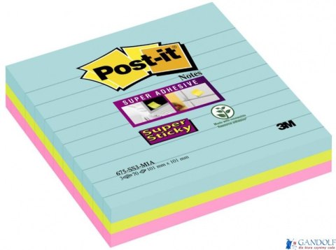 Bloczek samoprzylepny POST-IT_ Super Sticky w linie, (675-SS3-MIA), 101x101mm, 3x70 kart., paleta Miami Bloczek samoprzylepny POST-IT_ Super Sticky w linie, (675-SS3-MIA), 101x101mm, 3x70 kart., paleta Miami