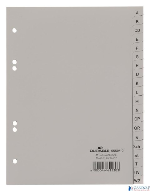 Przekładki A5 A-Z PP szare 6550 DURABLE Przekładki A5 A-Z PP szare 6550 DURABLE