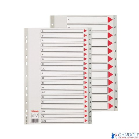 Przekładki plastikowe szare PP alfabetyczne A4 Esselte, A-Z maxi, 100129