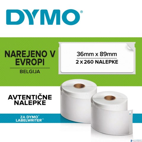 Etykieta DYMO adresowa - 89 x 36 mm biały S0722400 2 rolki po 260 etykiet Etykieta DYMO adresowa - 89 x 36 mm biały S0722400 2 rolki po 260 etykiet